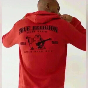 True‎ Religion Men's Buddha Logo Zip Hoodie Ruby Red Size XL